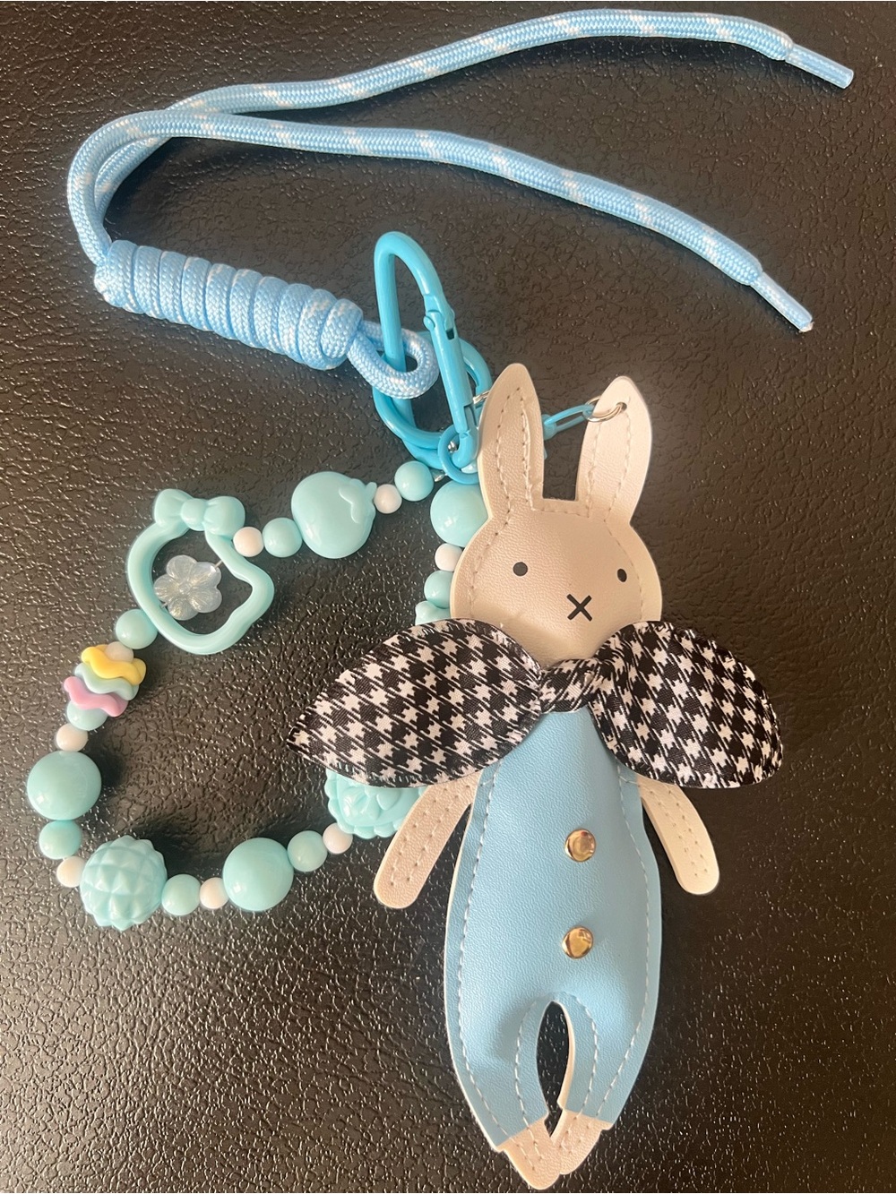 Blue Bunny Bag Charm & Beaded Wristlet Set